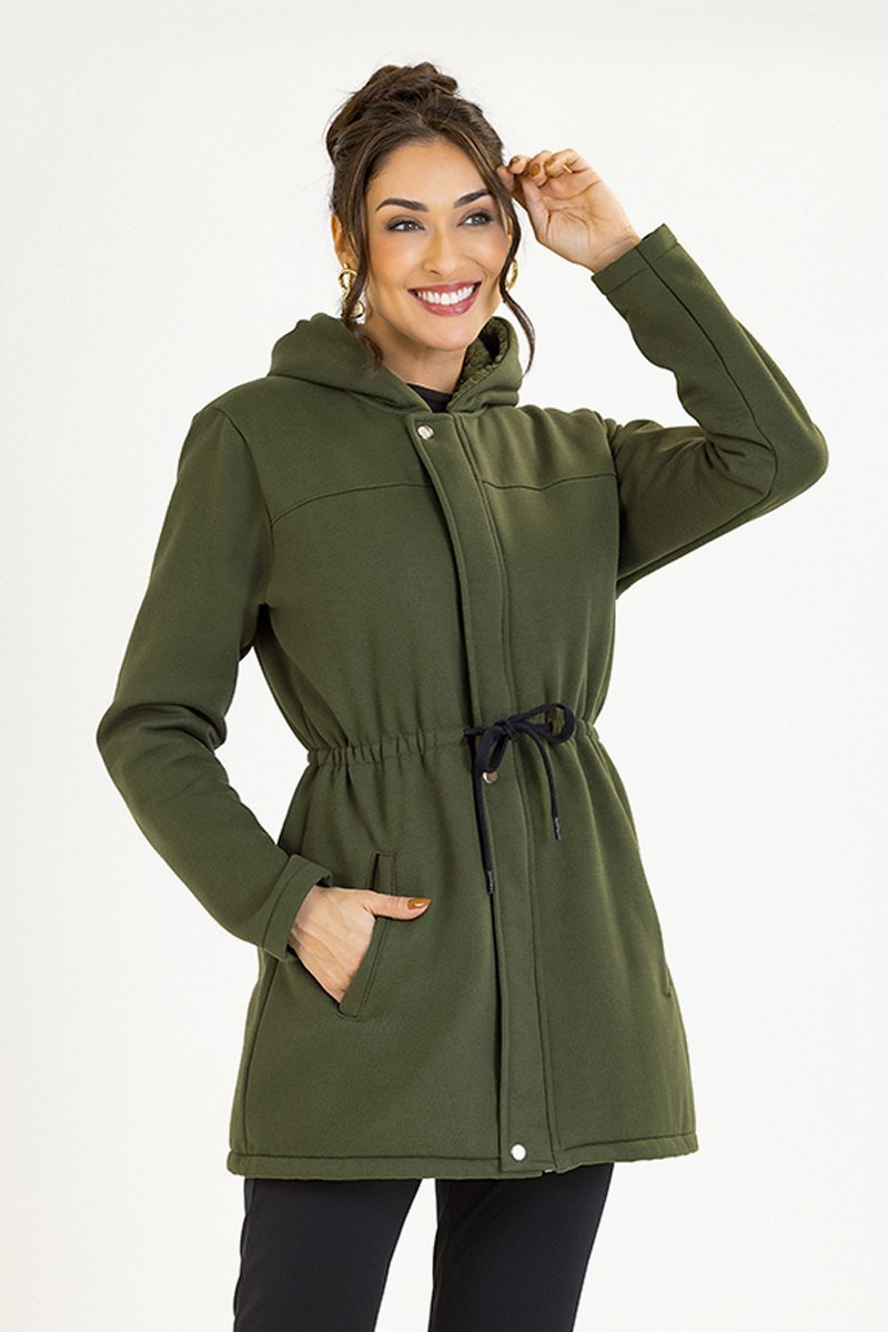 Parka Adulto em Moletom e Pelo Sherpa